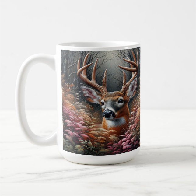 Whitetail Buck Deer Pinkeln durch Waldfolien Kaffeetasse (Links)