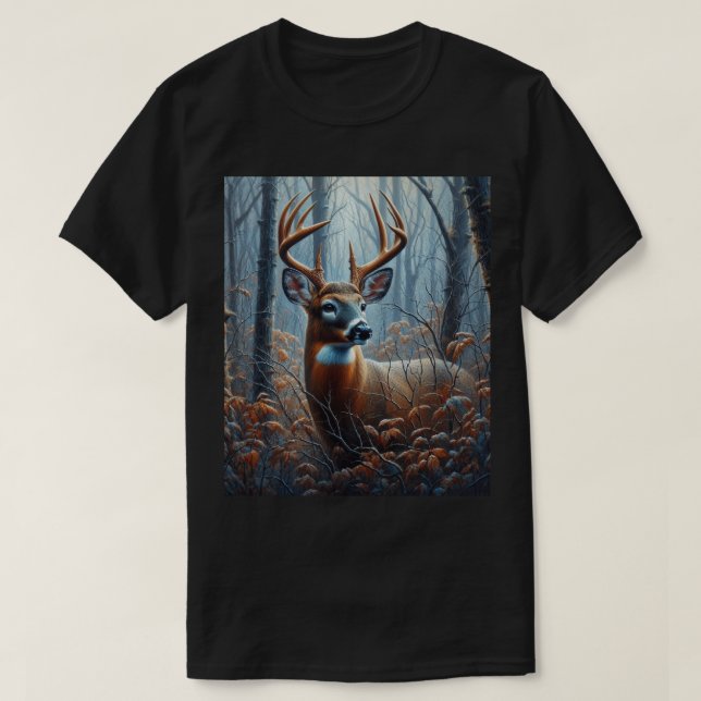 Whitetail Buck in Waldbäumen T-Shirt (Design vorne)