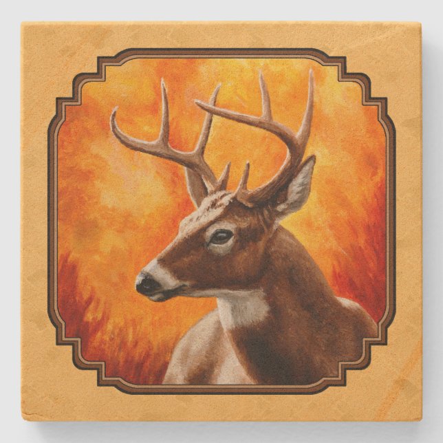 Whitetail Deer Autumn Gold Steinuntersetzer (Vorderseite)