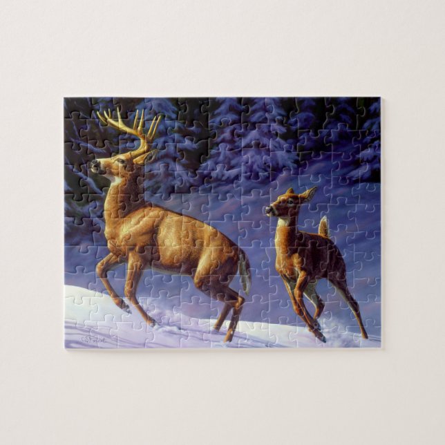 Whitetail Deer Buck & Dock im Winterschnee (Horizontal)