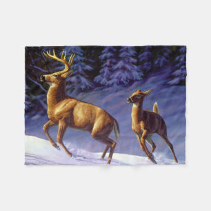 Whitetail Deer Buck & Dock im Winterschnee Fleecedecke