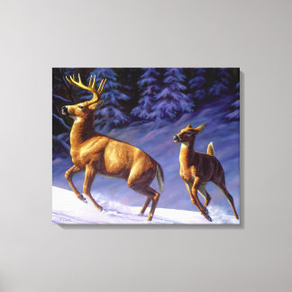 Whitetail Deer Buck & Dock im Winterschnee Leinwanddruck