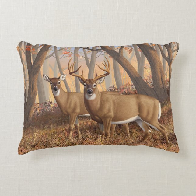 Whitetail Deer Buck & Dos Herbstmapelwald Dekokissen (Vorderseite)