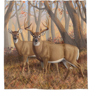 Whitetail Deer Buck & Dos Herbstmapelwald Duschvorhang