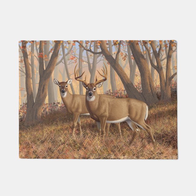 Whitetail Deer Buck & Dos Herbstmapelwald Fußmatte (Vorderseite)