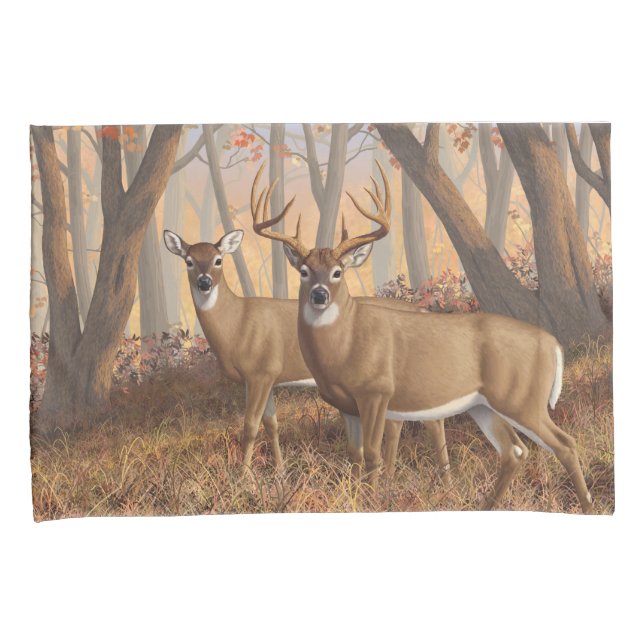 Whitetail Deer Buck & Dos Herbstmapelwald Kissenbezug (Vorderseite-Rechts)
