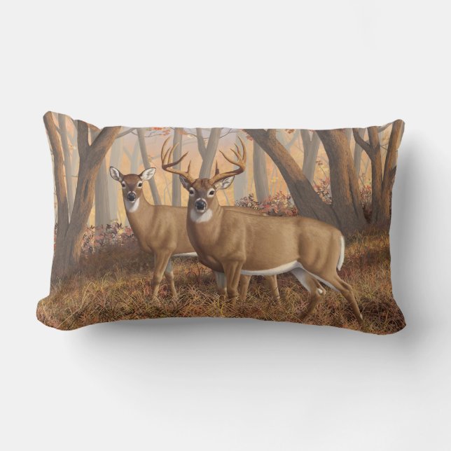 Whitetail Deer Buck & Dos Herbstmapelwald Lendenkissen (Vorderseite)