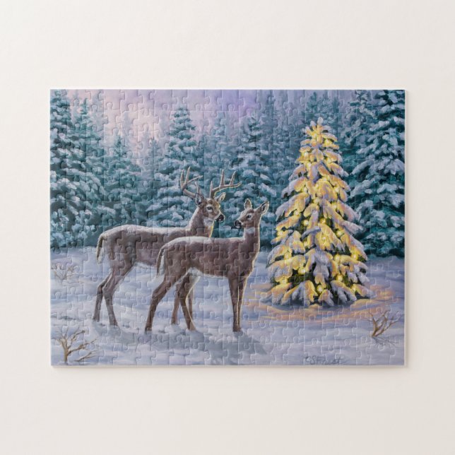 Whitetail Deer & Christmas Tree Winterlandschaft (Horizontal)