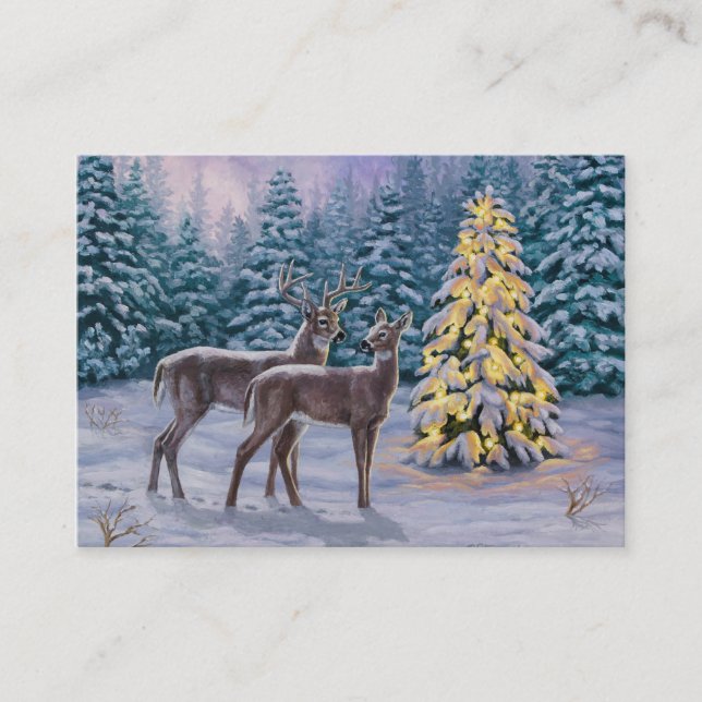 Whitetail Deer & Christmas Tree Winterlandschaft Visitenkarte (Vorderseite)