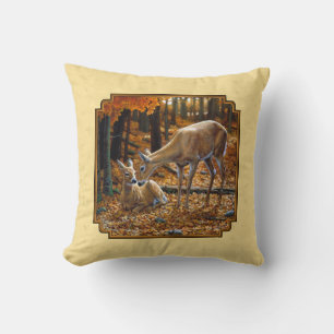 Whitetail Deer Fawn & Doe Yellow Kissen