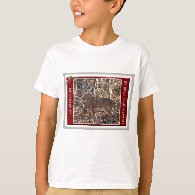 Whitetail Deer Happy Holidays T-Shirt (Vorderseite)