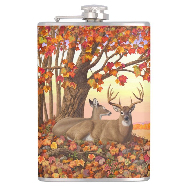 Whitetail Deer im Herbst Herbstfarben in New Engla Flachmann (Vorderseite)