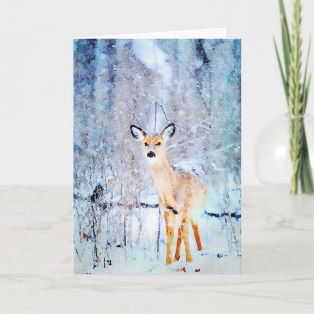 Whitetail Deer in Snow Watercolor Blank Karte (Vorderseite)