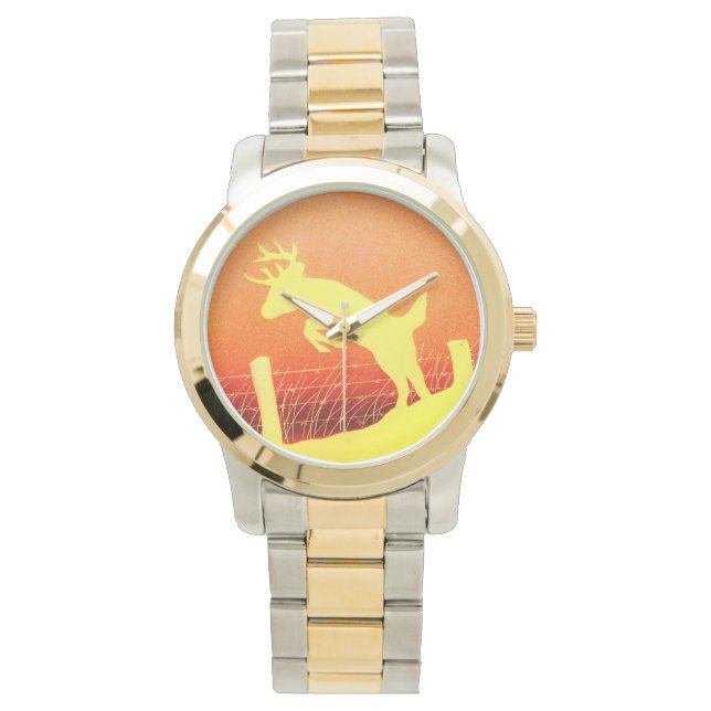 Whitetail Deer Jumping Fence Armbanduhr (Vorderseite)