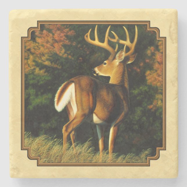 Whitetail Deer Monster Buck Yellow Steinuntersetzer (Vorderseite)
