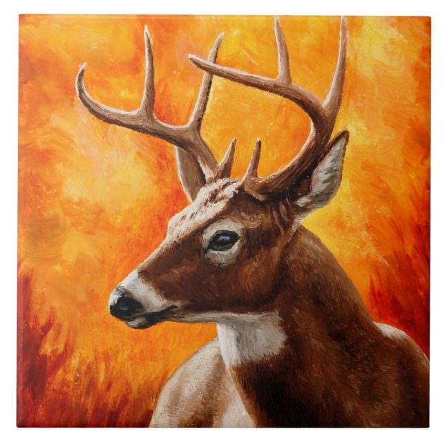 Whitetail Deer Trophy Buck Head Fliese (Vorderseite)