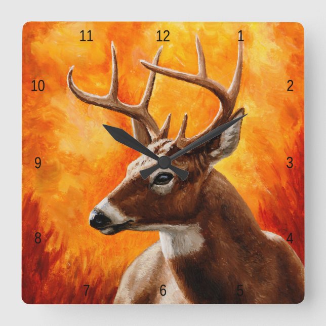 Whitetail Deer Trophy Buck Head Quadratische Wanduhr (Vorderseite)