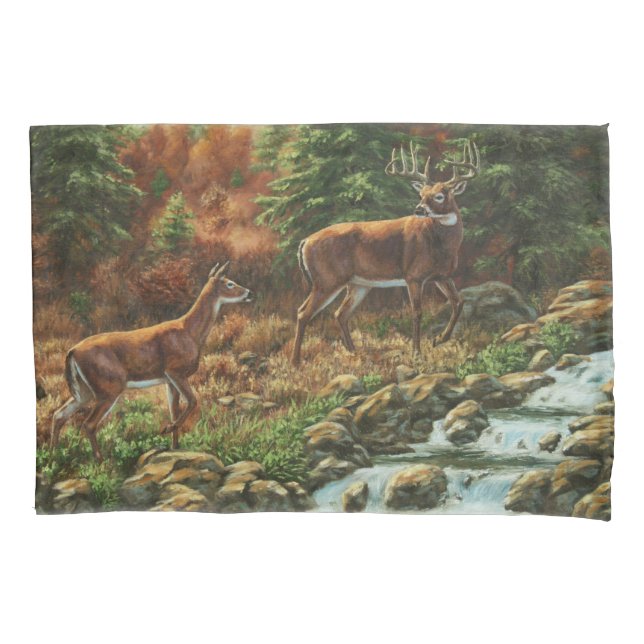 Whitetail Deer und Wasserfall Kissenbezug (Vorderseite-Links)
