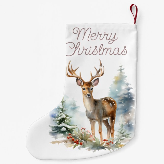 Whitetail Deer Watercolor Weihnachten Strumpf Kleiner Weihnachtsstrumpf (Rückseite)