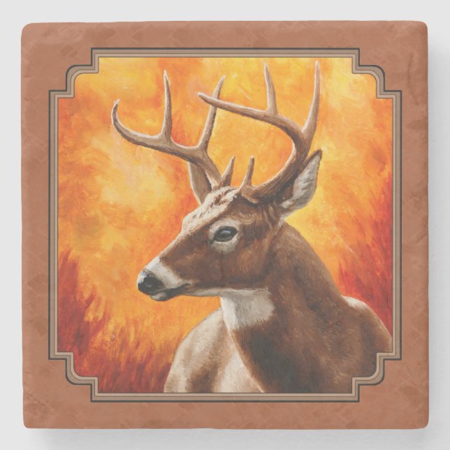 Whitetail Dei Herbst Reddish Brown Steinuntersetzer (Vorderseite)