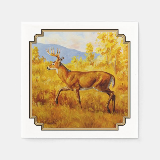 Whitetail Dei im Herbst Aspen Forest Serviette (Vorderseite)