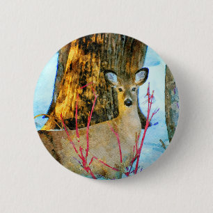 Whitetail Dez im Winter Schnee Wildlife Button