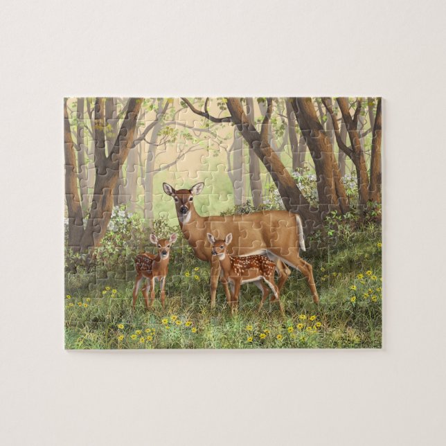 Whitetail Hirsch und Niedliche Zwillingsfaelder im (Horizontal)