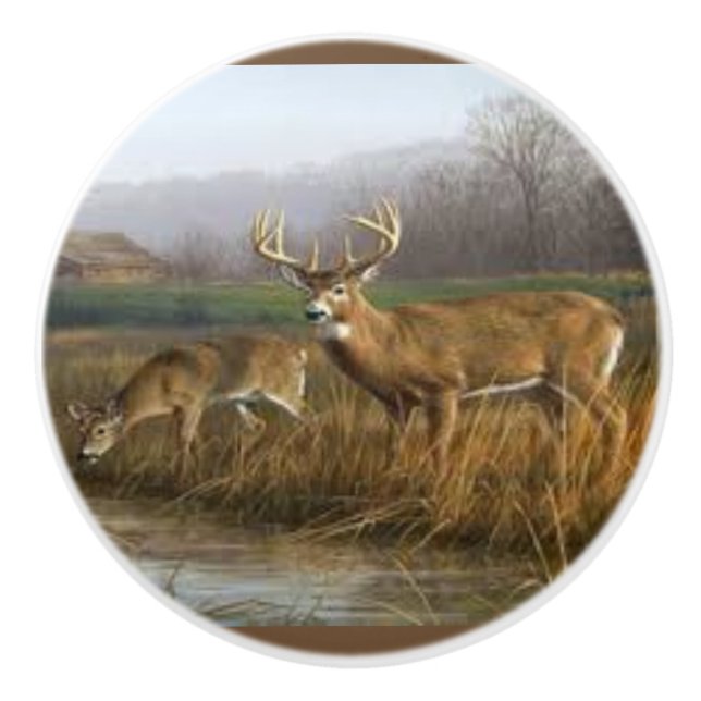 Whitetail-Rotwild auf Keramik-Tür-Griffen und Keramikknauf (Vorderseite)