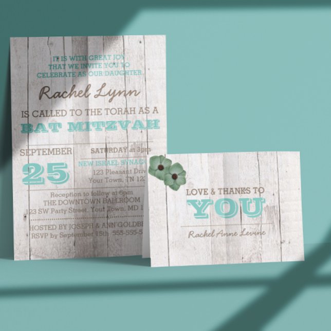 Whitewash Bat mitzvah Turquoise Merci note (Créateur téléchargé)