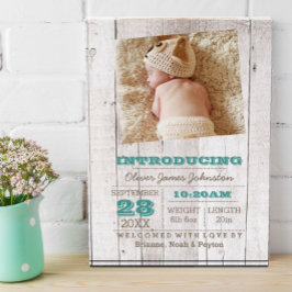 Whitewash Blue Birth Ankündigung Fotoblock