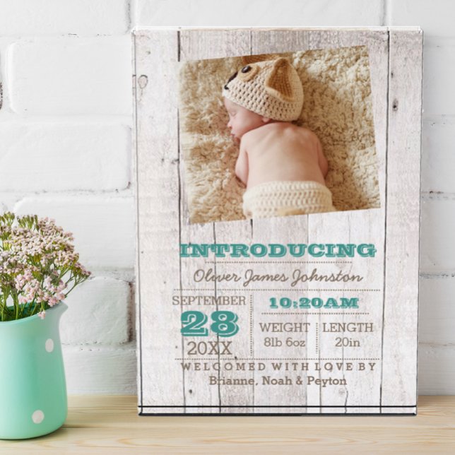 Whitewash Blue Birth Ankündigung Fotoblock (Von Creator hochgeladen)