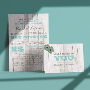 Whitewash Invitation Bat mitzvah Turquoise