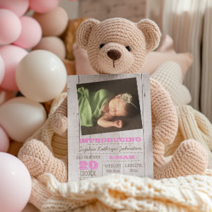 Whitewash Pink Foto Geburtsankündigung Ankündigungspostkarte