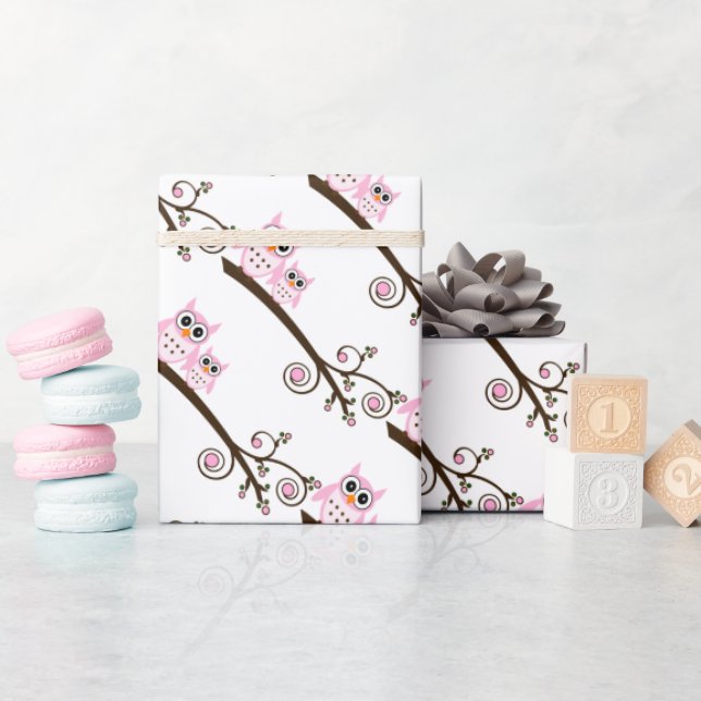 Whitewood & Pink Owl Thema Party Wrapping Paper Geschenkpapier (Babyparty)