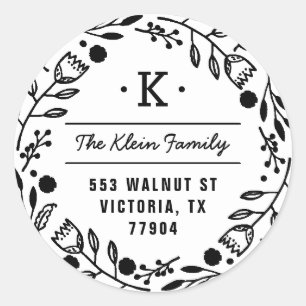 Whitimsy Wreath Monogram Address Sticker