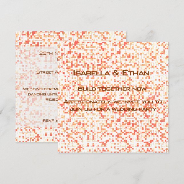 Whitish, coral und gelblich kleine Quadrate oder F Einladung (Vorne/Hinten)