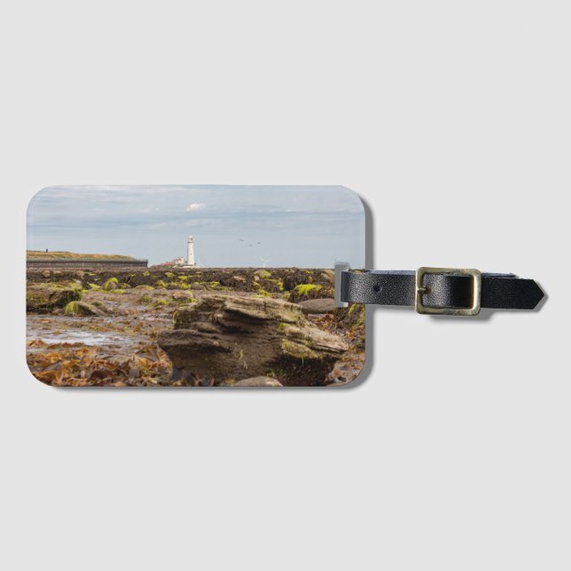 Whitley Bay lighthouse  Gepäckanhänger (Vorderseite (Horizontal))