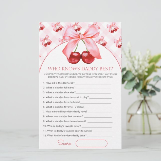 Who knows daddy best Baby Shower Game Card (Stehend Vorderseite)