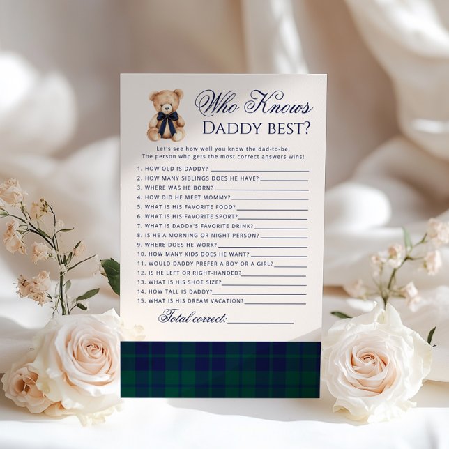 Who knows daddy best Teddy Bear Navy Plaid game (Von Creator hochgeladen)