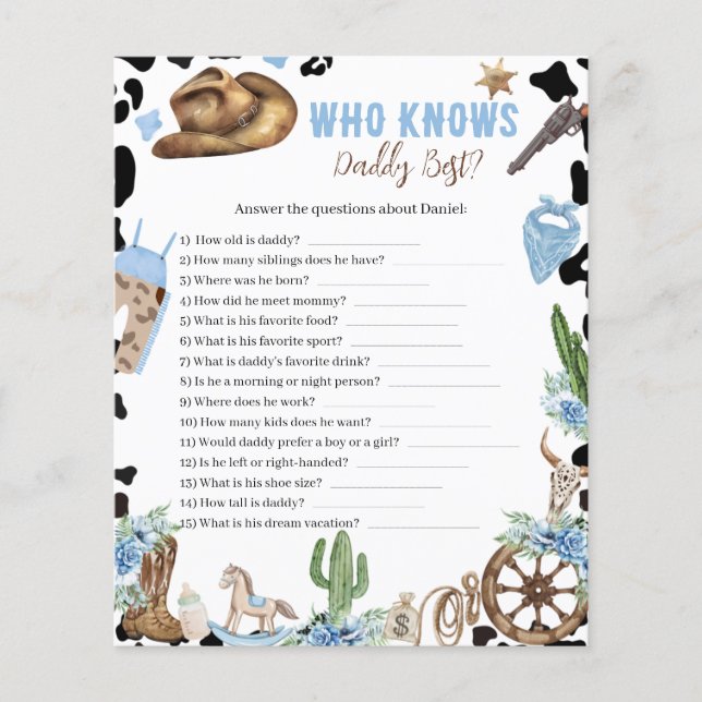 Who Knows Daddy Little Cowboy Western Game Card (Vorderseite)