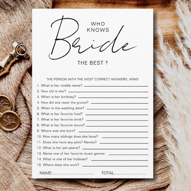 Who knows The Bride Best Bridal Shower Party Games Einladung (Von Creator hochgeladen)