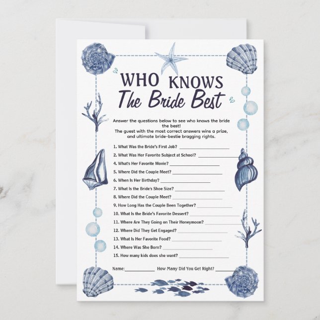 Who Knows the Bride Best Game Nautical Wedding  Einladung (Vorderseite)
