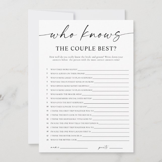 Who Knows the Couple Best Bridal Shower Game Einladung (Vorderseite)
