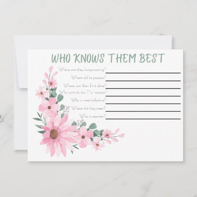 Who Knows The Couple Best Bridal Shower Game Mitteilungskarte (Vorderseite)