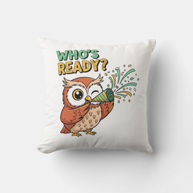 Who’s Ready? – Party Owl Christmas Edition Kissen (Vorderseite)