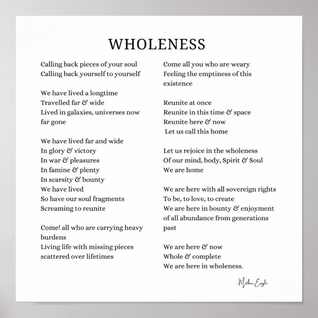 Wholeness Soul Self Liebe Gedicht Plakatwand Kunst Poster (Vorne)
