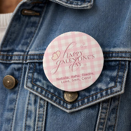 Wholesome Cute Pink Check Typography Galentine Day Button