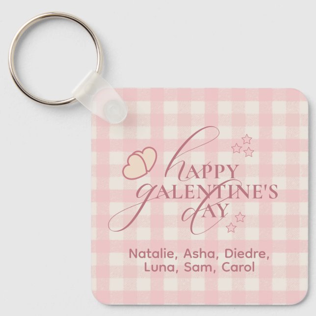 Wholesome Cute Pink Check Typography Galentines Schlüsselanhänger (Vorderseite)