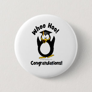 whoo hoo Glückwunsch-Abschluss Penguin Button