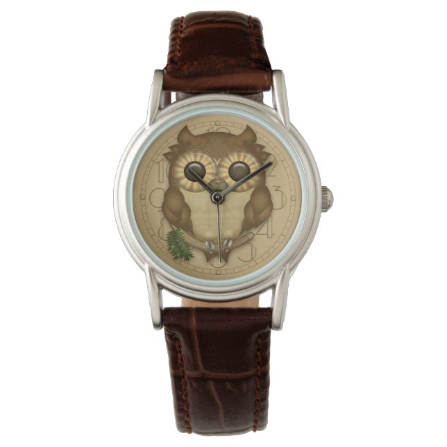 Whoolion Die Niedliche braune Eule Armbanduhr (Vorderseite)